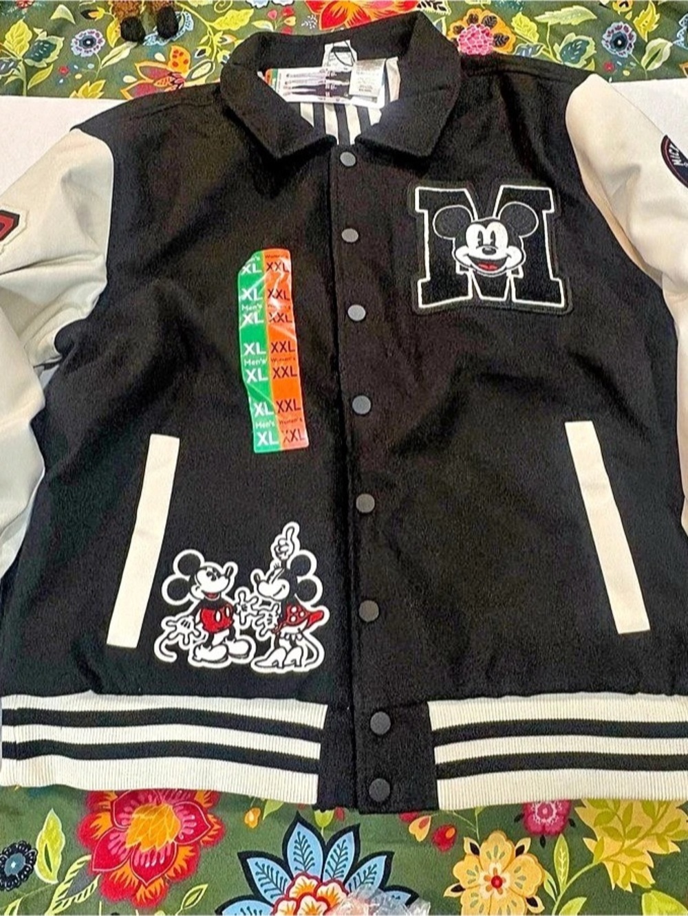 Disney Mickey Mouse 'Best of Mickey' Varsity Jacket Black & White Men's XL/Women